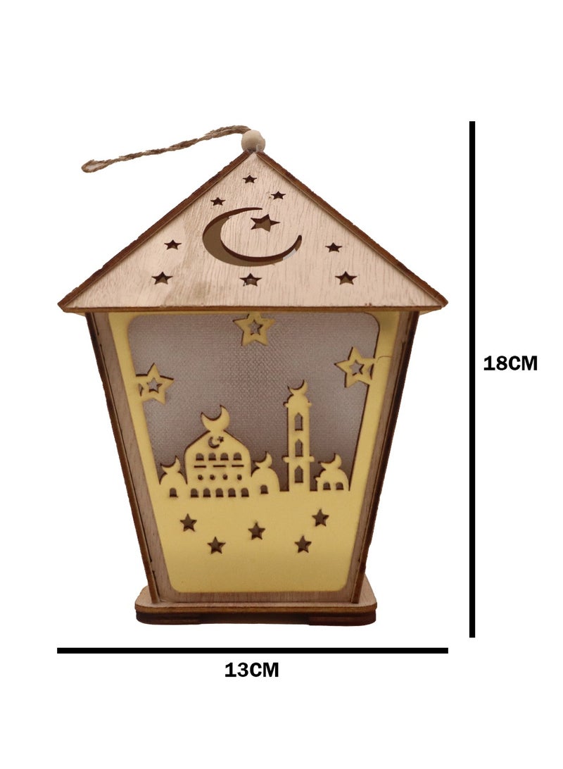 Yuwell 3 Pcs Wooden Ramadan Lantern Ramadan Mubarak Decoration Light Eid Decoration Lantern Lamp For Indoor And Outdoor Use Decoration Ramadan Light 18X13CM - Image 2
