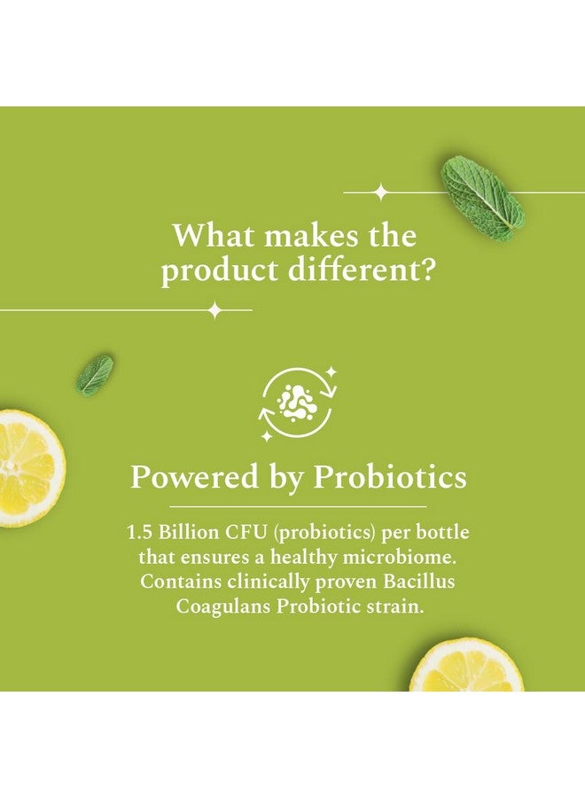 بيرفورا غسول الفم بيرفورا بالليمون والنعناع - 300 مل | سائل غسول للفم خالٍ من الكحول مع البروبيوتيك وحمض الهيالورونيك وفيتامين سي | ينعش النفس ويزيل الجراثيم | بدون نكهة صناعية | غسول للفم للعناية بالفم - Image 3