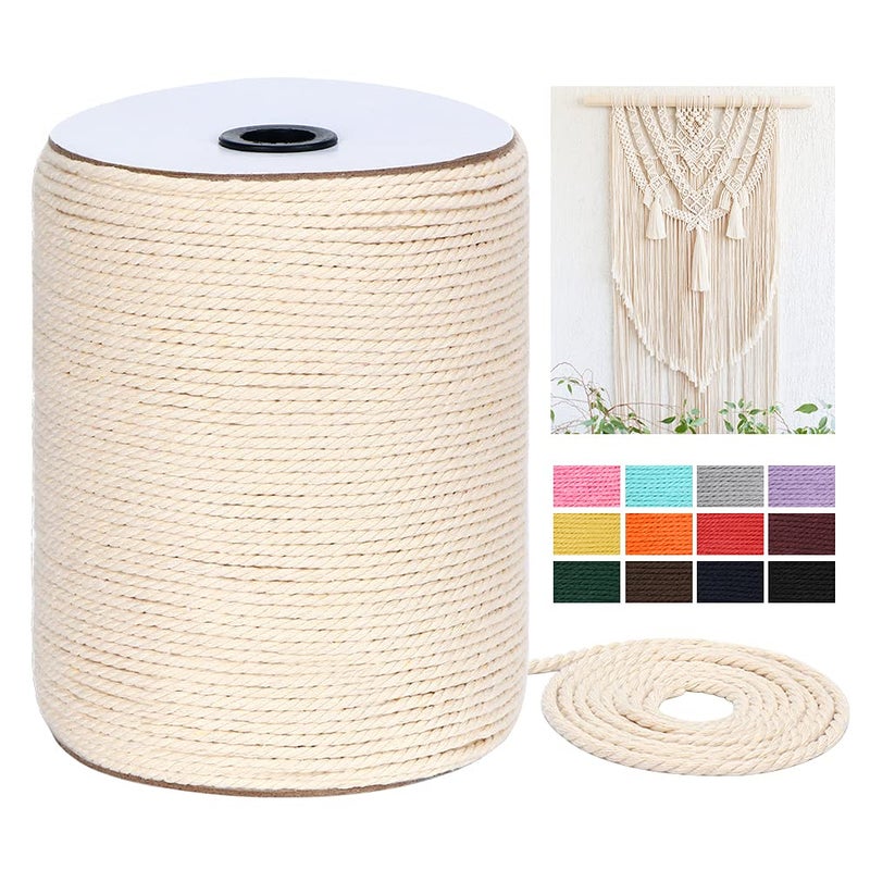 HOMEBOBO Macrame Cord 4mm x 328Yards(984Feet),Natural Cotton Macrame Rope - 3 Strands Twisted Macrame Cotton Cord for Wall Hanging, Plant Hangers, Crafts, Gift Wrapping and Wedding Decorations - Image 1