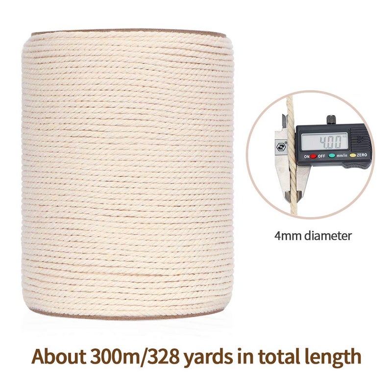 HOMEBOBO Macrame Cord 4mm x 328Yards(984Feet),Natural Cotton Macrame Rope - 3 Strands Twisted Macrame Cotton Cord for Wall Hanging, Plant Hangers, Crafts, Gift Wrapping and Wedding Decorations - Image 3