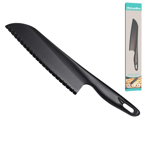 ChaLeeMoo 11" Nylon Knife for Nonstick Pans, Plastic Serrated Kitchen Cutter to Cut Cake Brownie Pie Lasagna or Various Veggies and Fruits, Non-Metal Salad or Lettuce Knife, Black - Image 1
