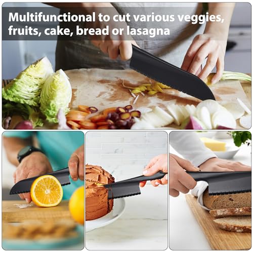 ChaLeeMoo 11" Nylon Knife for Nonstick Pans, Plastic Serrated Kitchen Cutter to Cut Cake Brownie Pie Lasagna or Various Veggies and Fruits, Non-Metal Salad or Lettuce Knife, Black - Image 3