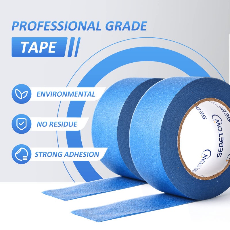 SEBETOW 10 Rolls Painters Tape 2 inch Bulk Painter Tape Blue Wide Roll, Blue Masking Tape, 2 Inches x 55 Yards for General Purpose Wall Painting, Home Improvement - Image 2
