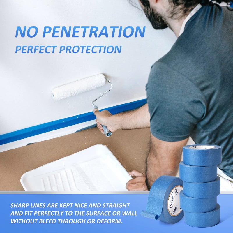 SEBETOW 10 Rolls Painters Tape 2 inch Bulk Painter Tape Blue Wide Roll, Blue Masking Tape, 2 Inches x 55 Yards for General Purpose Wall Painting, Home Improvement - Image 5