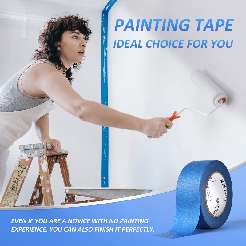 SEBETOW 10 Rolls Painters Tape 2 inch Bulk Painter Tape Blue Wide Roll, Blue Masking Tape, 2 Inches x 55 Yards for General Purpose Wall Painting, Home Improvement - Image 4