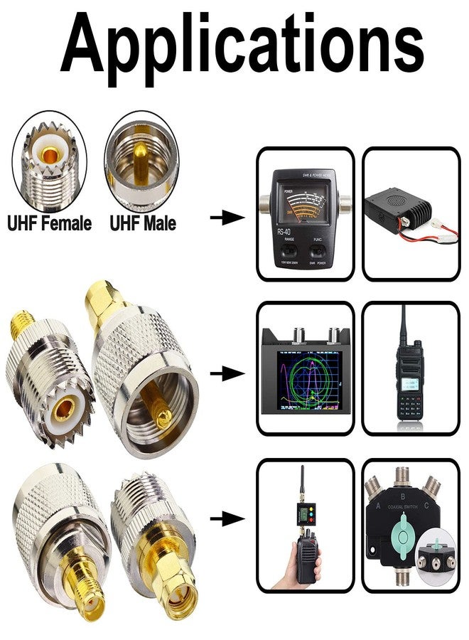 onelinkmore SMA-UHF RF Connectors Kit SMA to UHF PL259 SO239 4 Type Set SMA Jack/Plug to UHF Nickel Gold Plated Test Converter Pack of 4 - Image 2