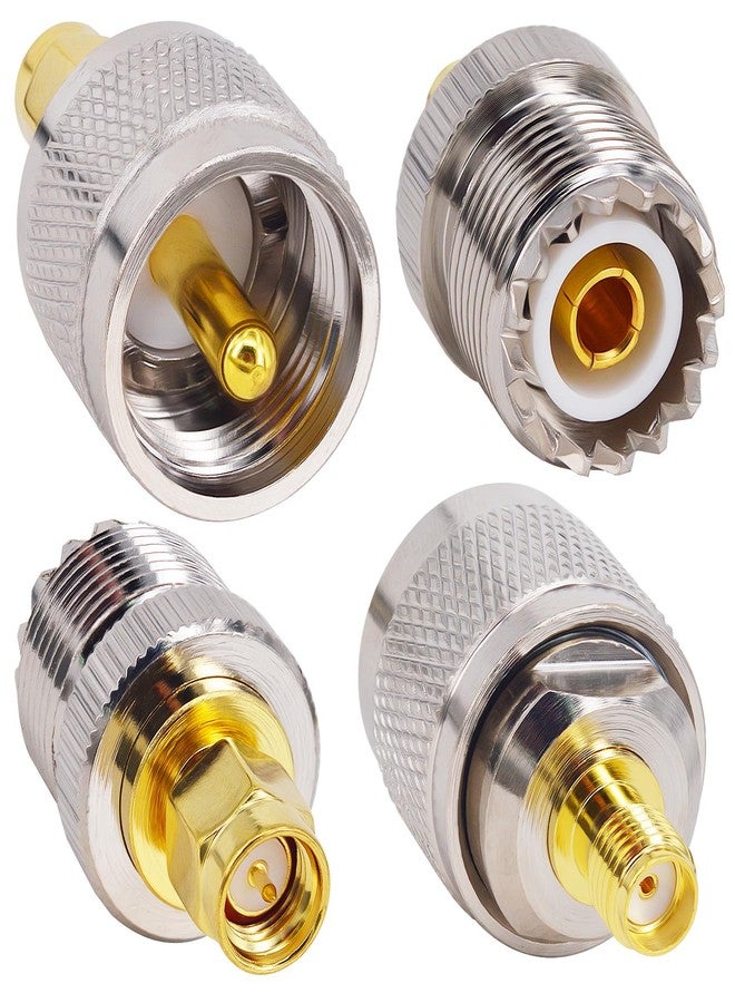 onelinkmore SMA-UHF RF Connectors Kit SMA to UHF PL259 SO239 4 Type Set SMA Jack/Plug to UHF Nickel Gold Plated Test Converter Pack of 4 - Image 1