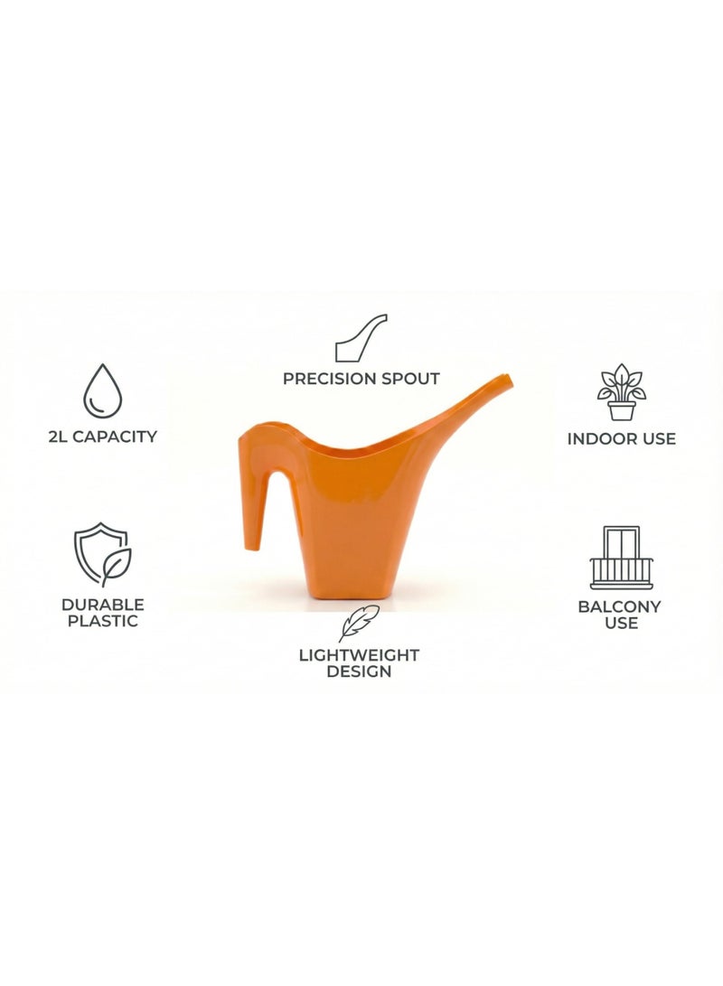 Orange Plastic Long Spout Watering Can 2-Litre Capacity for Indoor & Outdoor Houseplants - Manual Garden Watering Pot & Supplies - Image 4