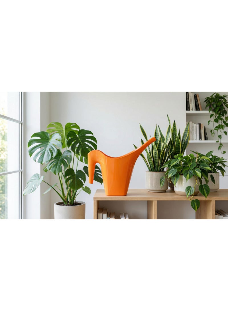 Orange Plastic Long Spout Watering Can 2-Litre Capacity for Indoor & Outdoor Houseplants - Manual Garden Watering Pot & Supplies - Image 2