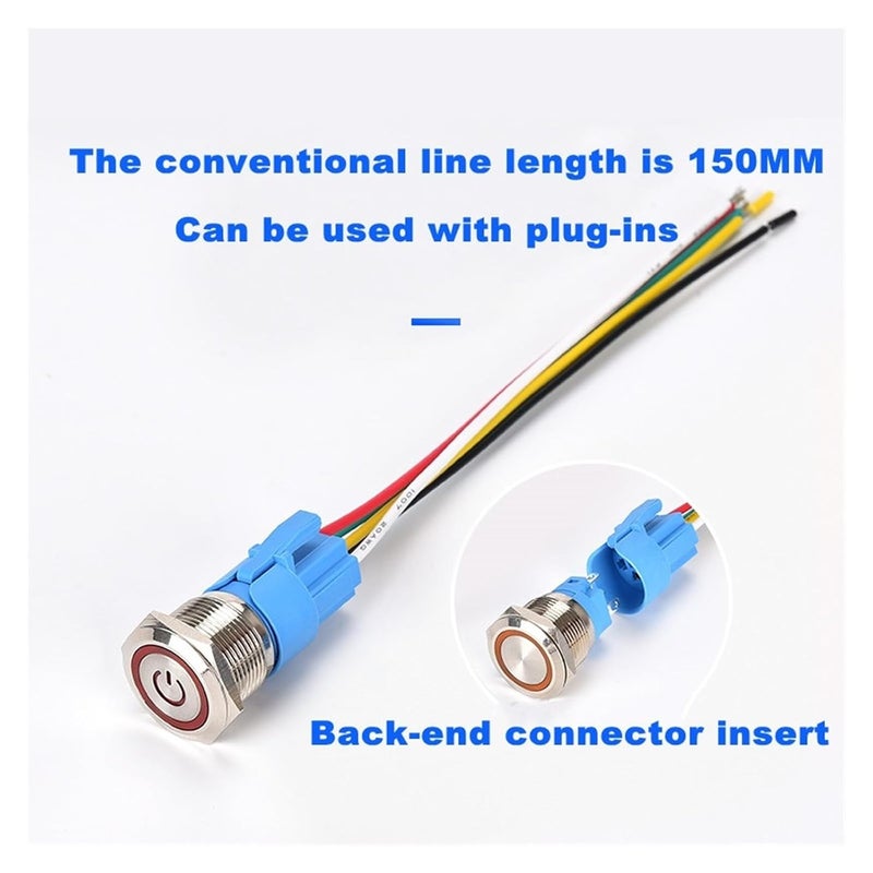 مفتاح زر معدني 12 مم ذاتي القفل مع ضوء LED دائري أحمر مقاوم للماء 5 فولت 12 فولت 24 فولت 220 فولت مع موصل - Image 4