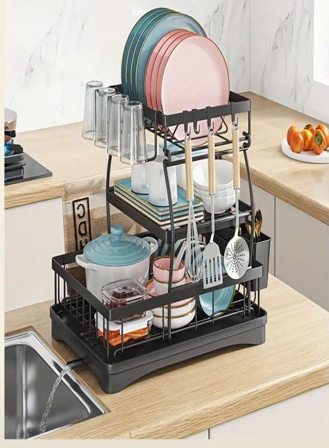 Prakal Dish Drying Rack, 3 Tier Dish Racks for Kitchen Counter, Large Stainless Steel Kitchen Dish Drying Rack with Drainboard, Detachable Dish Drainers with Utensil Holders (199 Rack) - Image 1