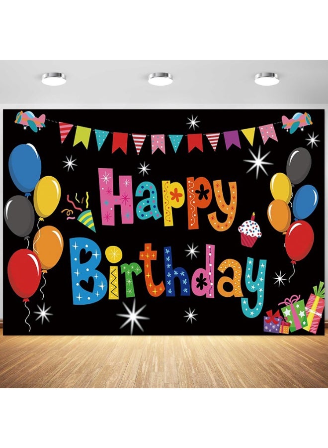 Daytoyz Birthday Photo Backdrop 150x100CM, Colorful Party Background with Balloons, Bunting, Cupcake & Stars, Reusable Photography Decor for Kids & Adults - Image 1