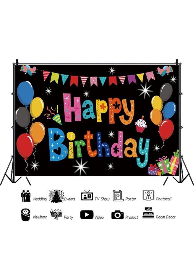 Daytoyz Birthday Photo Backdrop 150x100CM, Colorful Party Background with Balloons, Bunting, Cupcake & Stars, Reusable Photography Decor for Kids & Adults - Image 2