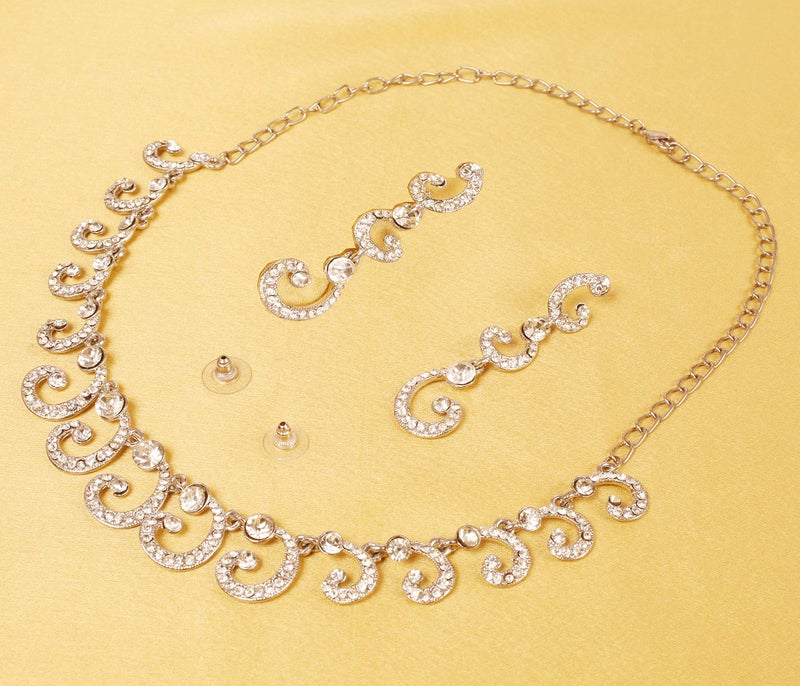 Touchstone Indian Bollywood White Rhinestone Rich And Beautiful Designer Jewelry Necklace Set In White Tone For Women. - Image 5