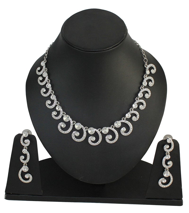 Touchstone Indian Bollywood White Rhinestone Rich And Beautiful Designer Jewelry Necklace Set In White Tone For Women. - Image 3