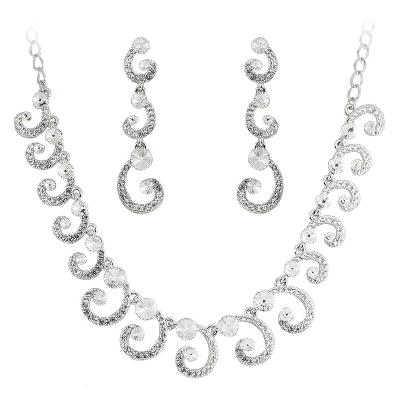 Touchstone Indian Bollywood White Rhinestone Rich And Beautiful Designer Jewelry Necklace Set In White Tone For Women. - Image 1