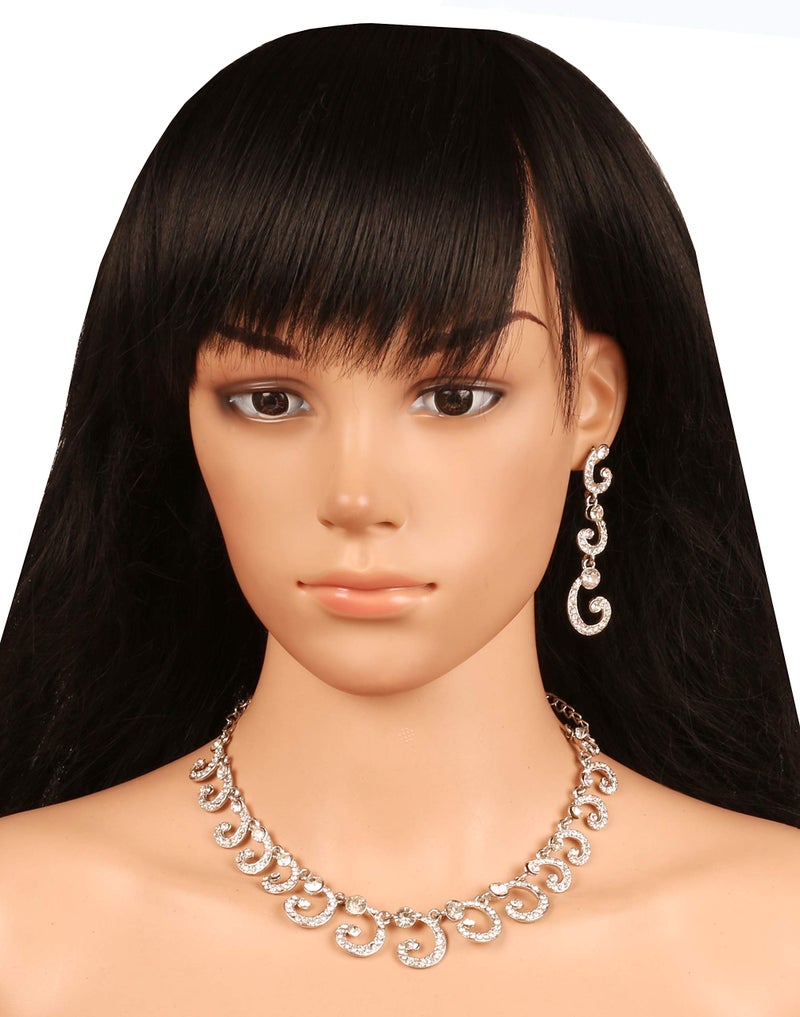 Touchstone Indian Bollywood White Rhinestone Rich And Beautiful Designer Jewelry Necklace Set In White Tone For Women. - Image 4
