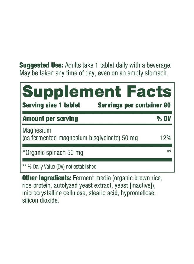 Magnesium - Supports muscle relaxation, heart and nervous system - Mineral Supplement with Spinach - Vegan, Gluten-Free, Non-GMO, and Kosher - Made Without 9 Food Allergens - 90 Tabs