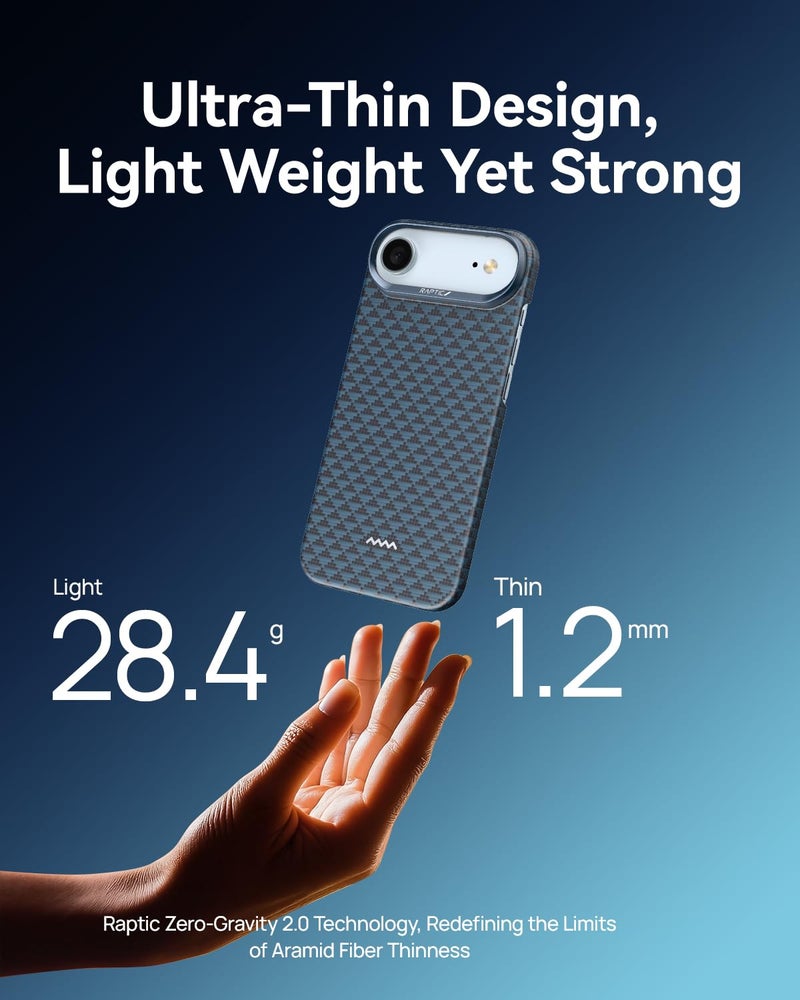 RAPTIC حافظة RAPTIC AeroWoven لجهاز iPhone Air 6.5 بوصة، متوافقة مع MagSafe، غير قابلة للانزلاق وحافظة خفيفة للغاية لجهاز iPhone Air مع شعور بدون حافظة، نسيج ألياف أراميد 1500D، عميق. - Image 5