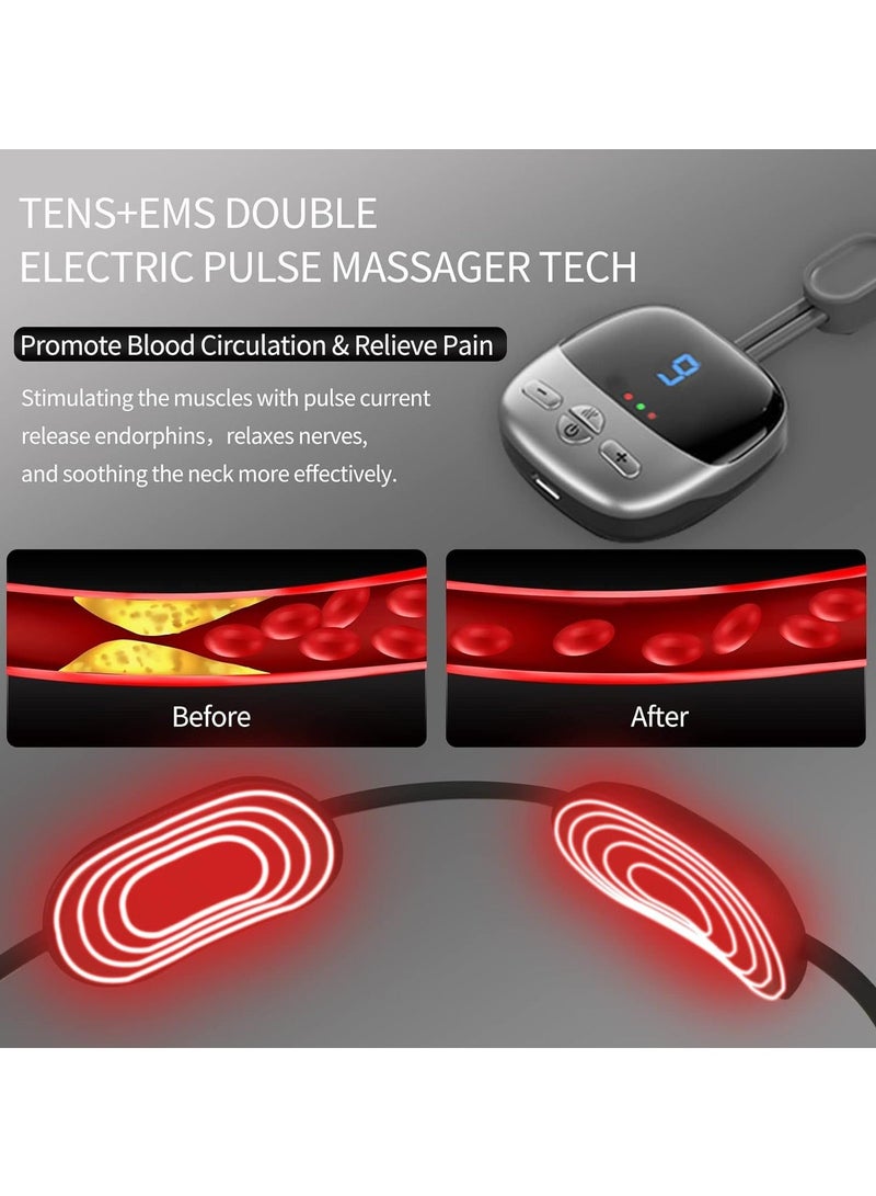 Y&D Neck Massager with Heat, Rcool EMS Portable Lymphatic Relief Massager, Electric Pulse Cordless for Pain Relief, 4 Modes 9 Levels Deep Tissue Women Men Gift(Grey) - Image 3