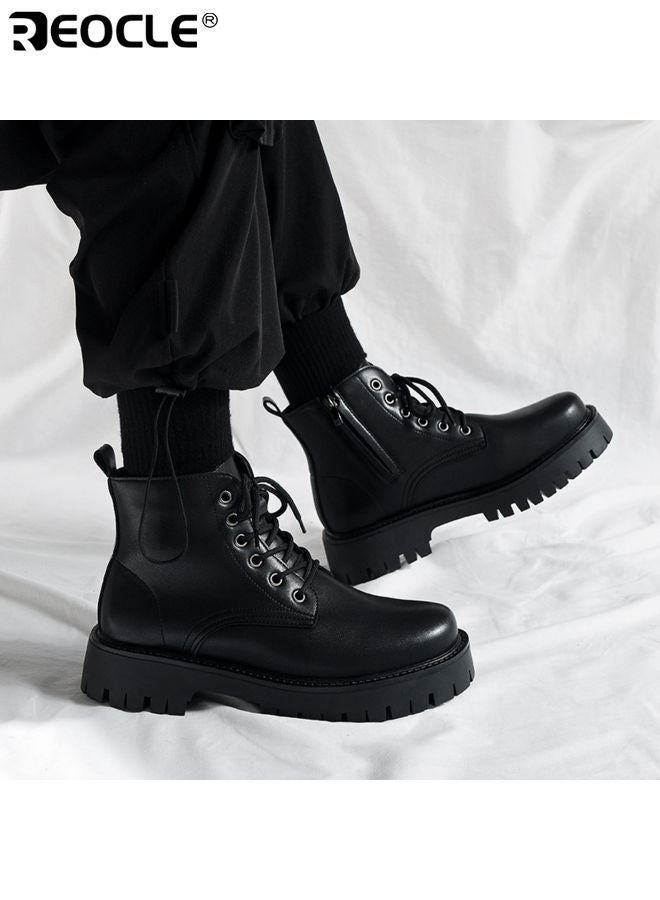 ريوكل أحذية القتال الرجالية ذات الكاحل بتصميم سهل الارتداء مع أربطة وميزات خارجية عادية، بوت بطراز دراجة نارية مع بناء متين للاستخدام اليومي - Image 1