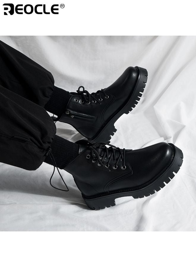 ريوكل أحذية القتال الرجالية ذات الكاحل بتصميم سهل الارتداء مع أربطة وميزات خارجية عادية، بوت بطراز دراجة نارية مع بناء متين للاستخدام اليومي - Image 2