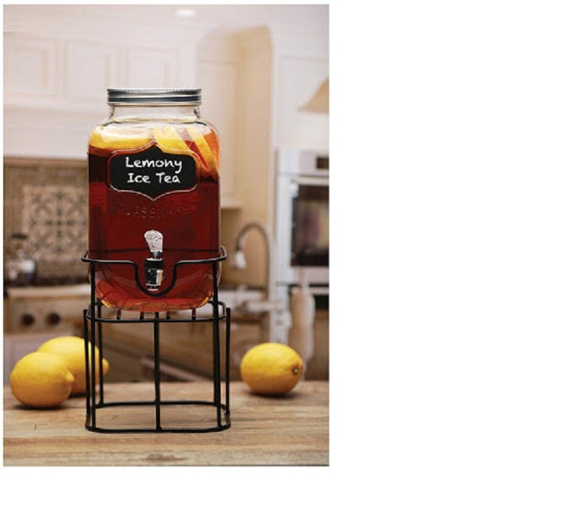 TREANDCARD Glass Table Top Cold Water Lemon/Beer Dispenser Mason Jar with Tap Metal Stand, 5 L-Transparent - Image 4
