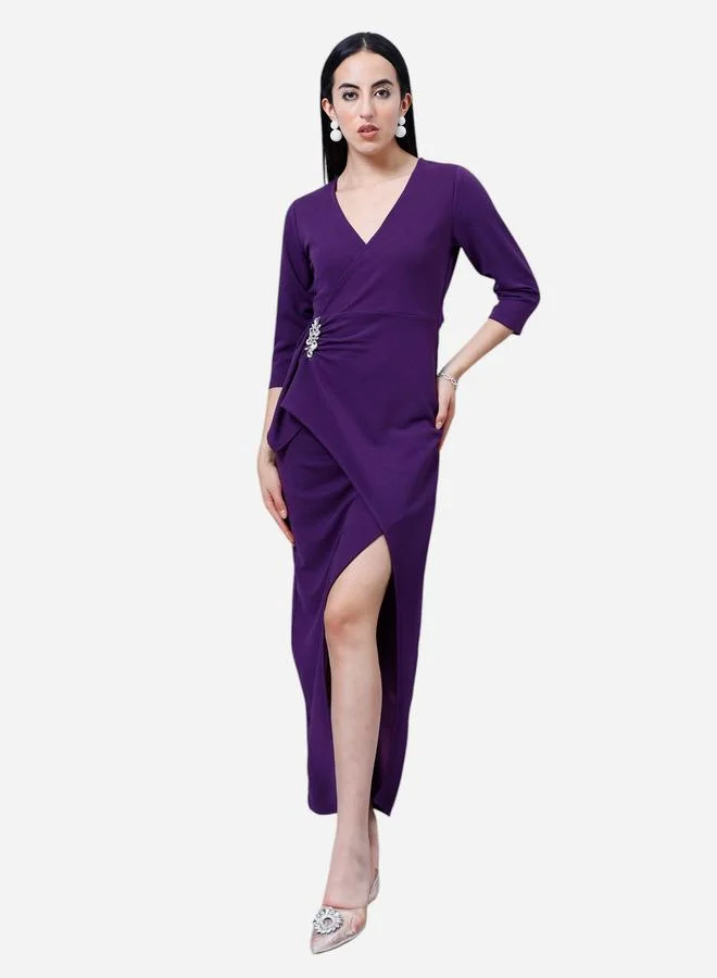 Athena Purple Embellished Wrap Maxi Dress