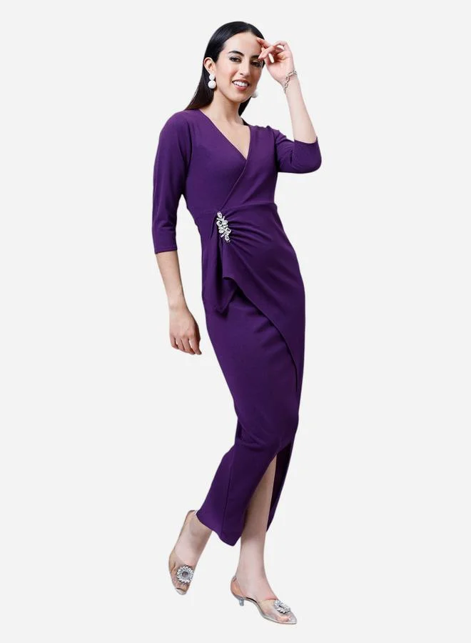 Athena Purple Embellished Wrap Maxi Dress