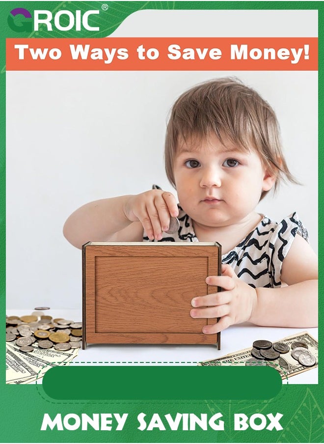 GROIC Money Saving Box with 8 DIY Counter, Reusable Wooden Cash Saving Box, Savings Challenge Box, Save Box Money, Cash Vault Wooden Savings Box,Wooden Coin Bank(Brown)  - Image 4