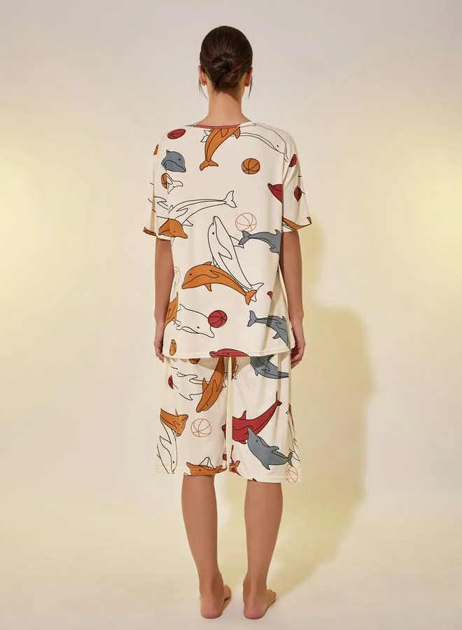 Take Two Dolphin Print T-Shirt and Shorts Set