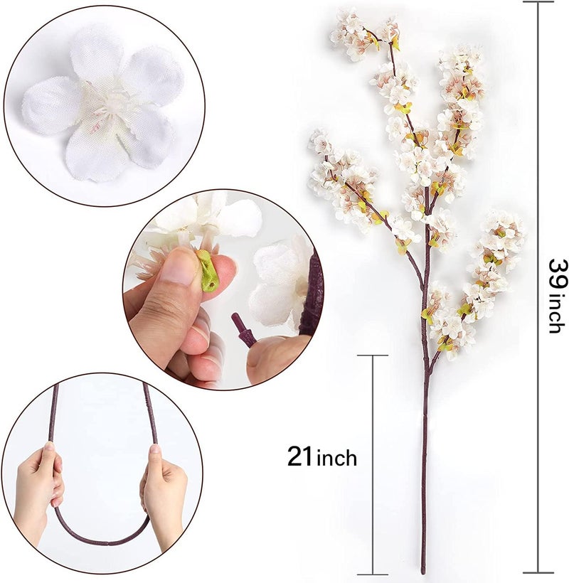Sunm Boutique Silk Cherry Blossom Branches, Artificial Cherry Blossom Tree Stems Faux Cherry Flowers Vase Arrangements for Wedding Home Decor, Set of 3 - Image 5