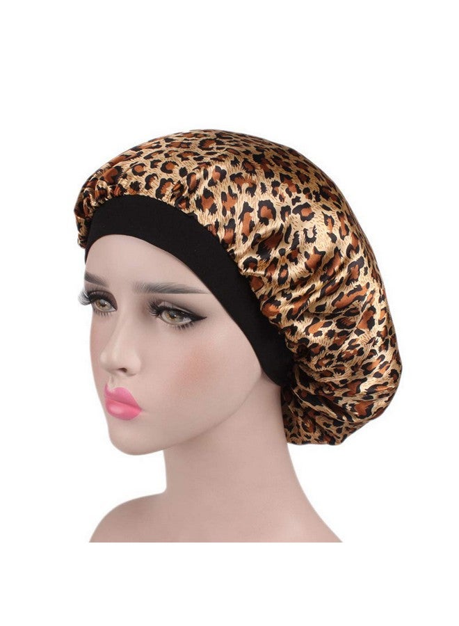 Tvoip 1Pcs Hair Satin Bonnet For Sleeping Shower Cap Silk Bonnet Bonnet Femme Women Night Sleep Cap Head Cover Wide Elastic Band (Leopard)  - Image 1