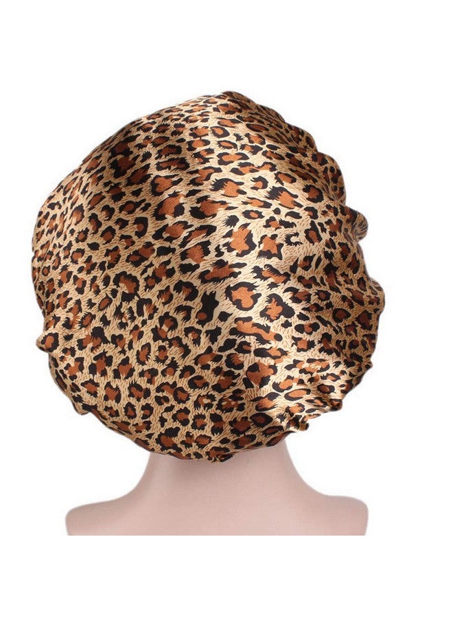 Tvoip 1Pcs Hair Satin Bonnet For Sleeping Shower Cap Silk Bonnet Bonnet Femme Women Night Sleep Cap Head Cover Wide Elastic Band (Leopard)  - Image 3