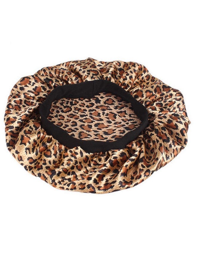 Tvoip 1Pcs Hair Satin Bonnet For Sleeping Shower Cap Silk Bonnet Bonnet Femme Women Night Sleep Cap Head Cover Wide Elastic Band (Leopard)  - Image 4