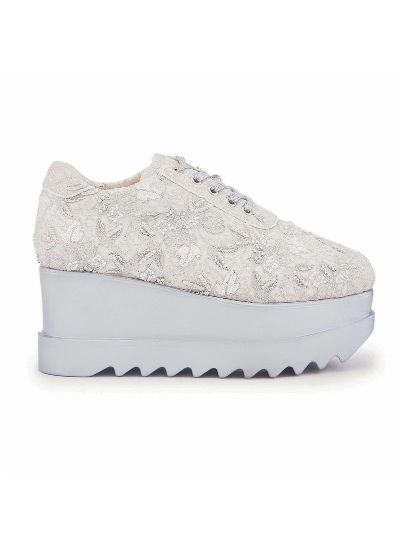 Anaar Anaar Vanilla Lulu WEDGE SNEAKERS, Womens Festive, Special Occasion and Partywear Premium Shoes