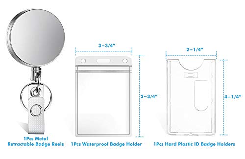 Selizo Retractable Badge Holder with Keychain Ring Clip Metal Badge Reel with Plastic ID Holder and Heavy Duty Name Card Holder for ID Card Key Card Carabiner Work Badge - Image 3