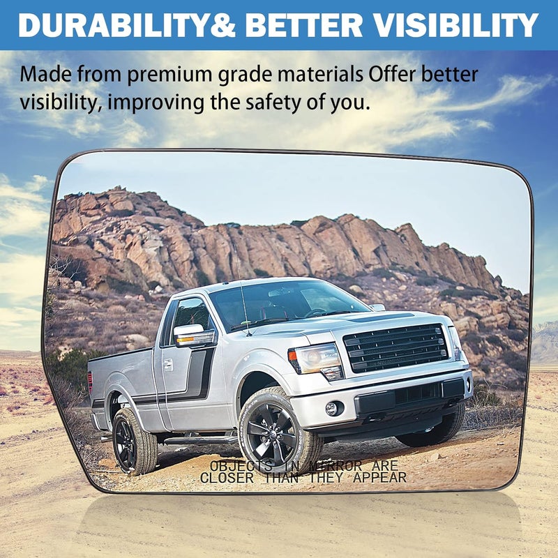 Yikesai زجاج مرآة ساخنة للجانب الأيمن للراكب متوافق مع فورد F150 2004-2014 - مرآة جانبية محدبة مع حامل دعم - بديل 4L3Z-17K707-DA يلائم الحياة اليومية - Image 3