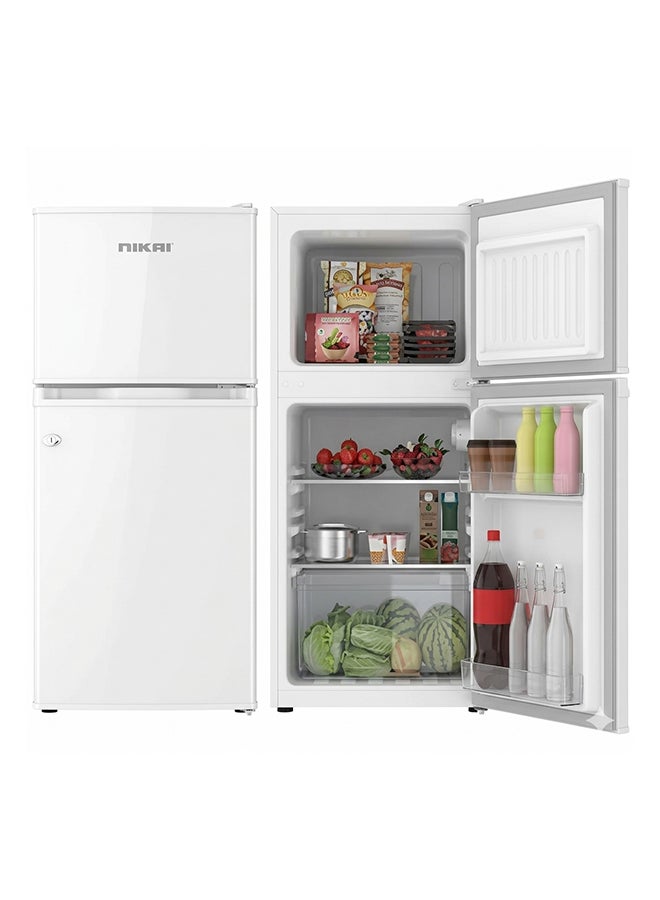 135L Gross & 90L Net Small Double Door Mini Refrigerator with Vegetable Crisper & Adjustable Glass Shelves, Defrosting, Mini Fridge for Home, Kitchen, Bedroom, Office & Hotels White - NRF135DDW NRF135DDW White