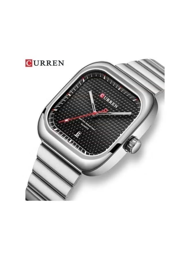 CURREN 8460 Men's Quartz Analog Watch – Stainless Steel Rectangle Dial Business Wristwatch with Calendar, Silver - Image 2