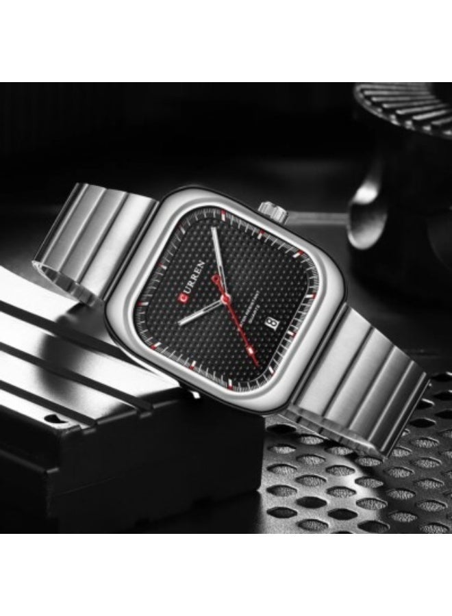 CURREN 8460 Men's Quartz Analog Watch – Stainless Steel Rectangle Dial Business Wristwatch with Calendar, Silver - Image 3