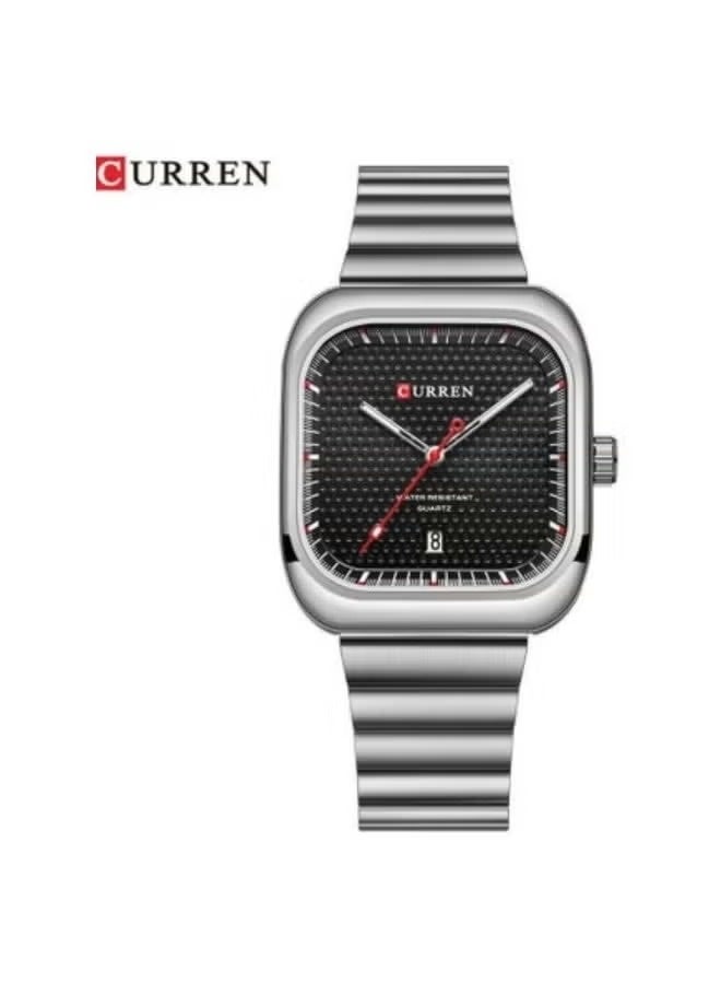 CURREN 8460 Men's Quartz Analog Watch – Stainless Steel Rectangle Dial Business Wristwatch with Calendar, Silver - Image 1