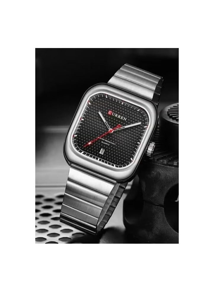 CURREN 8460 Men's Quartz Analog Watch – Stainless Steel Rectangle Dial Business Wristwatch with Calendar, Silver - Image 4