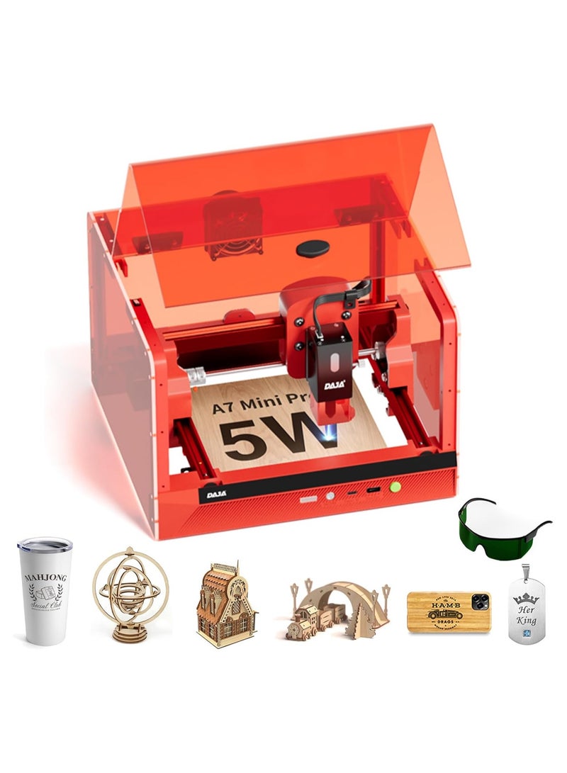 Starwell DAJA A7Pro mini Enclosed Laser Engraver and Cutter Machine, Engraving Machine High Precision Engraving Machine for Cutting Wood,Acrylic, Plastics 4.7 x 4.7 inches (A7Pro+5.5W) - Image 1