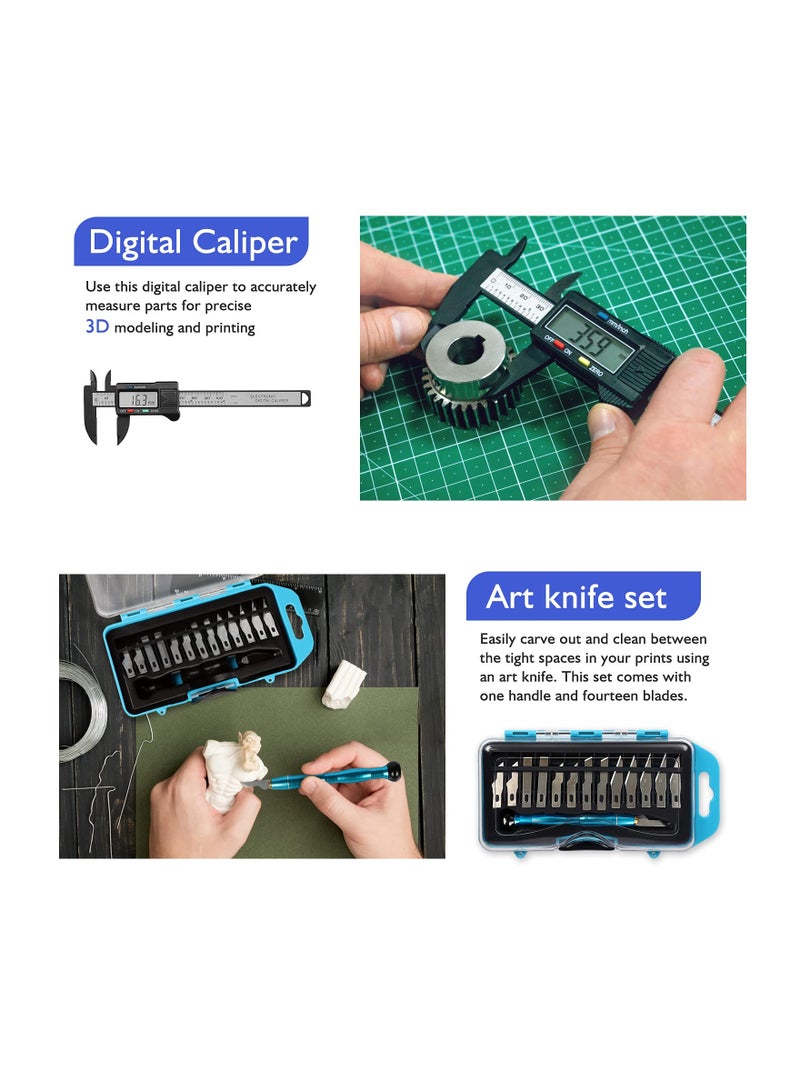 SYOSI 45 Pieces 3D Printer Tools Kit, 3D Printing Accessory Includes Deburring Tool, Digital Caliper, Art Knife Set, Tube Cutter, Storage Bag Suitable for 3D Print Removing, Cleaning, Finishing - Image 3