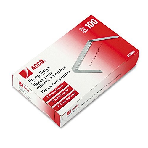 ACCO Brands أكو قواعد مشبك برونغ بسعة 2 بوصة، مراكز 2-3/4 بوصة، 100 قاعدة/علبة (12993) - Image 1