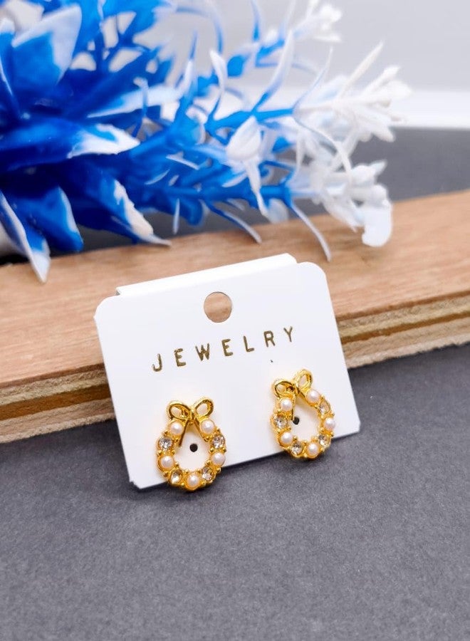 KWORLD Korean Earrings Set For Women Golden Earring Combo of 4 Korean Earrings for Girls Stylish Fancy Pearl | Butterfly | Floral | Bow | Meenakari | Diamond Earrings | Luxury Jewellery | Drops Danglers Jhumka Earrings Combo of 4 Pair - Image 5