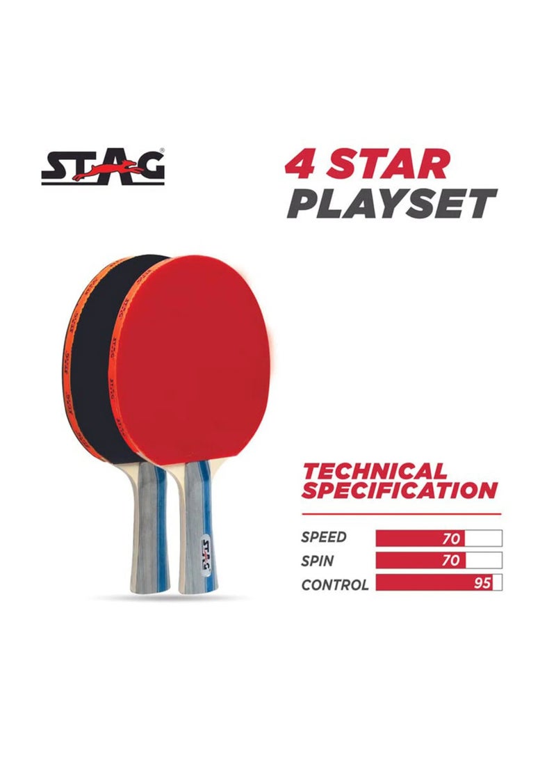 4 Star Table Tennis Playset - Ittf Approved, 2 Racquets, 3 Balls & Premium Storage Case | Lightweight Flared Grip & High-Quality Rubber For Casual & Competitive Play