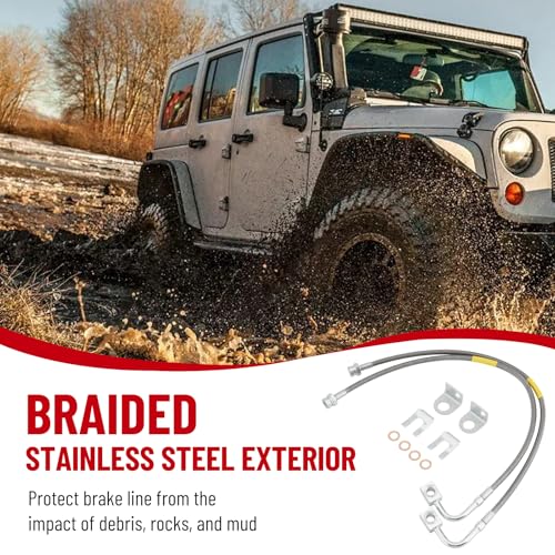 Racewill 2PCS Rear Brake Lines 89708, Extended Braided Stainless Steel Brake Lines for 4"-6" Lift, Compatible with 2007-2018 Jeep Wrangler JK 2WD/4WD - Image 3