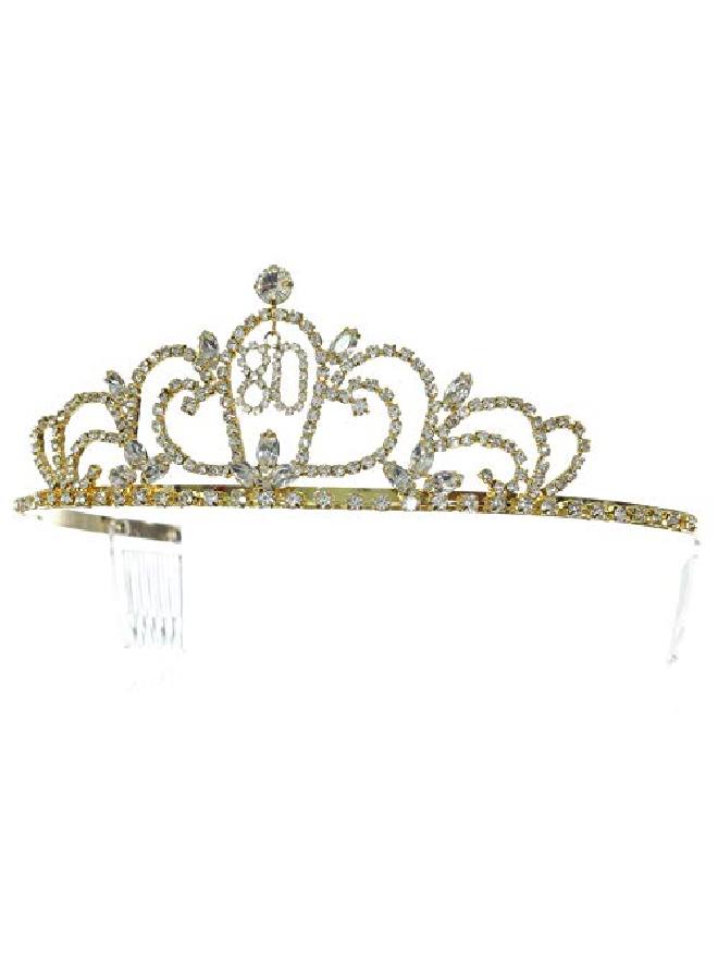 SAMKY Gold Birthday Party Rhinestone Crystal Tiara Crown 80Th Eighty Eightieth T1319 - Image 3